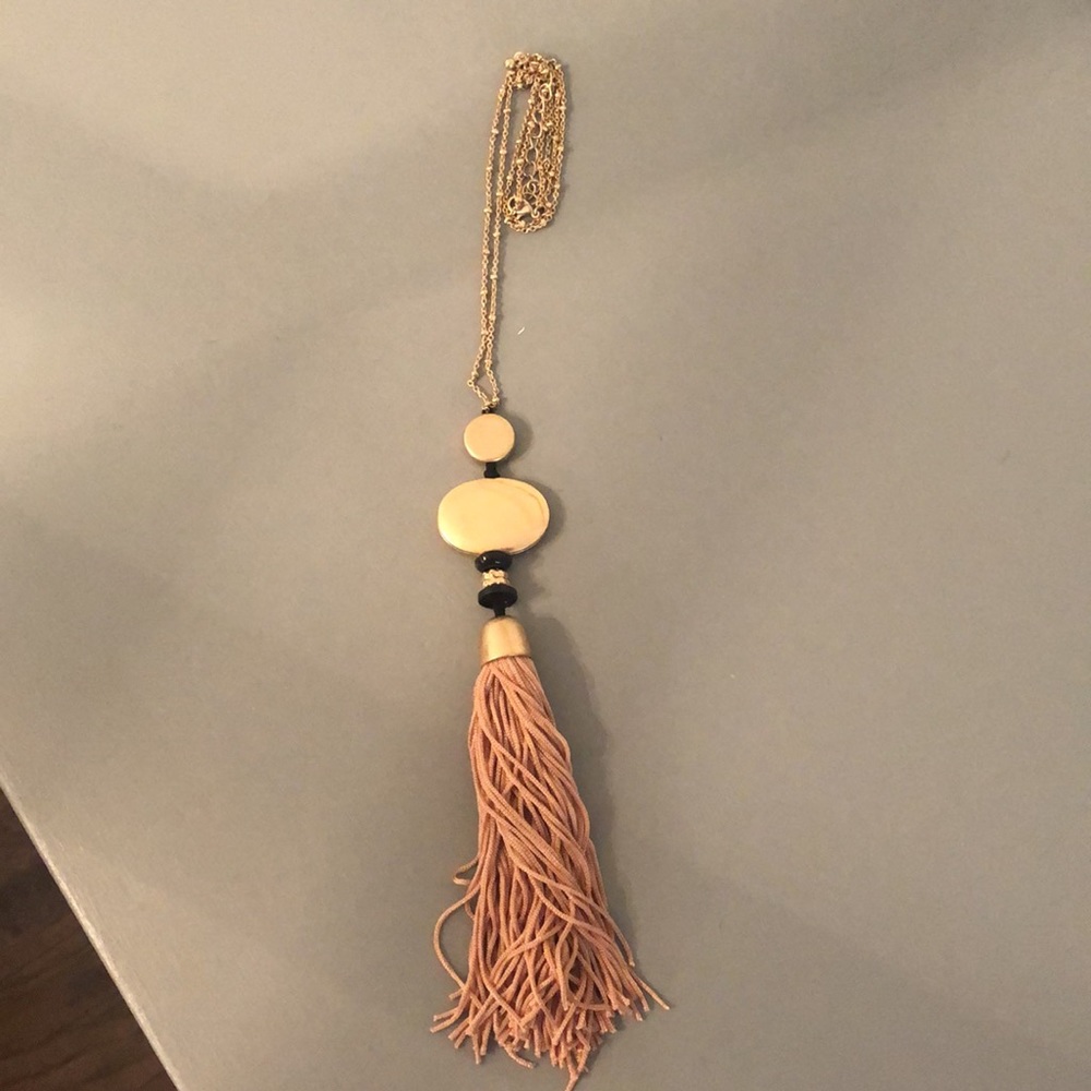 Gold Necklace with Pink Tassel
